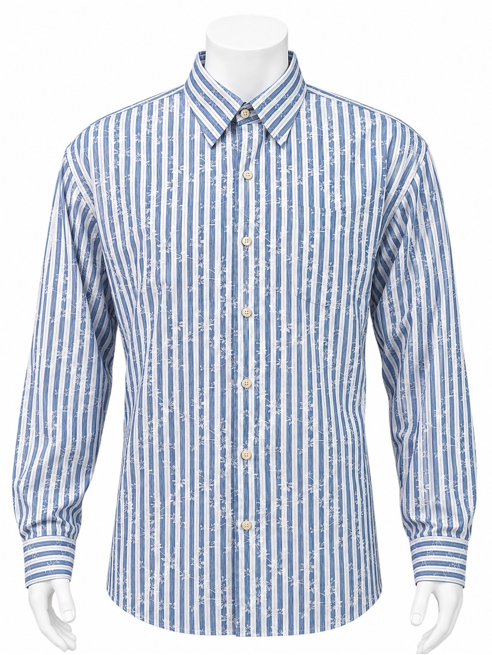 Tommy Bahama Striped White Blue Floral Silk Blend Long Sleeve Dress Shirt XL